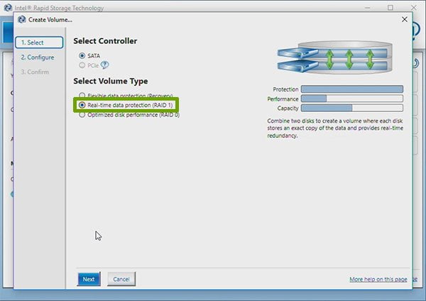 configure RAID 1 using the Intel Rapid Storage Technology software