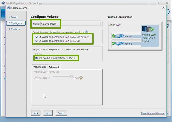 configure RAID 1 using the Intel Rapid Storage Technology software