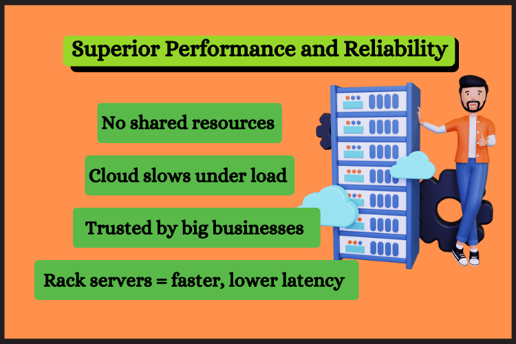Comparison between a physical server rack setup and a cloud server